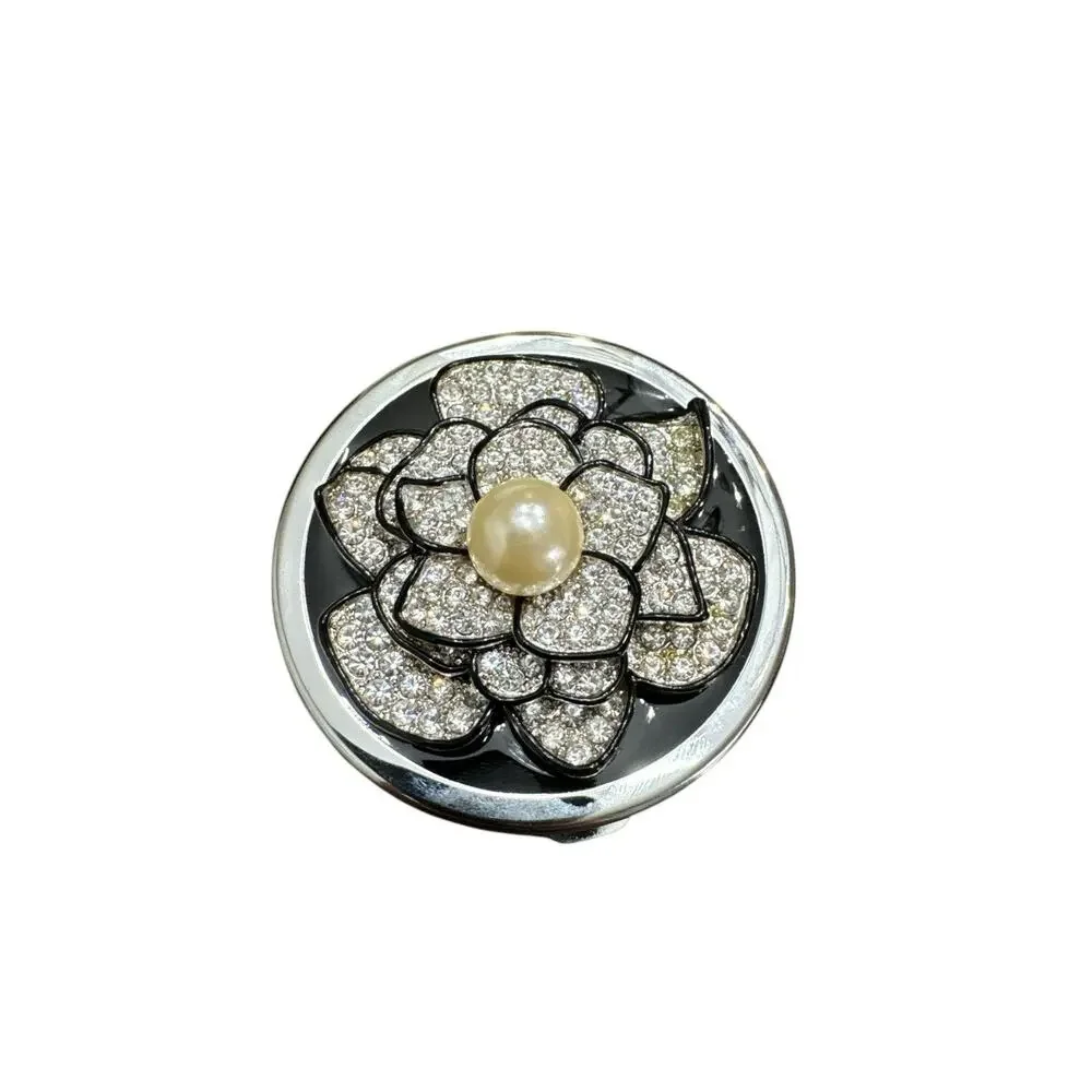 VINTAGE! KENNETH LANE CORAL BLACK AND CRYSTAL ROSE VANITY MIRROR COMPACT